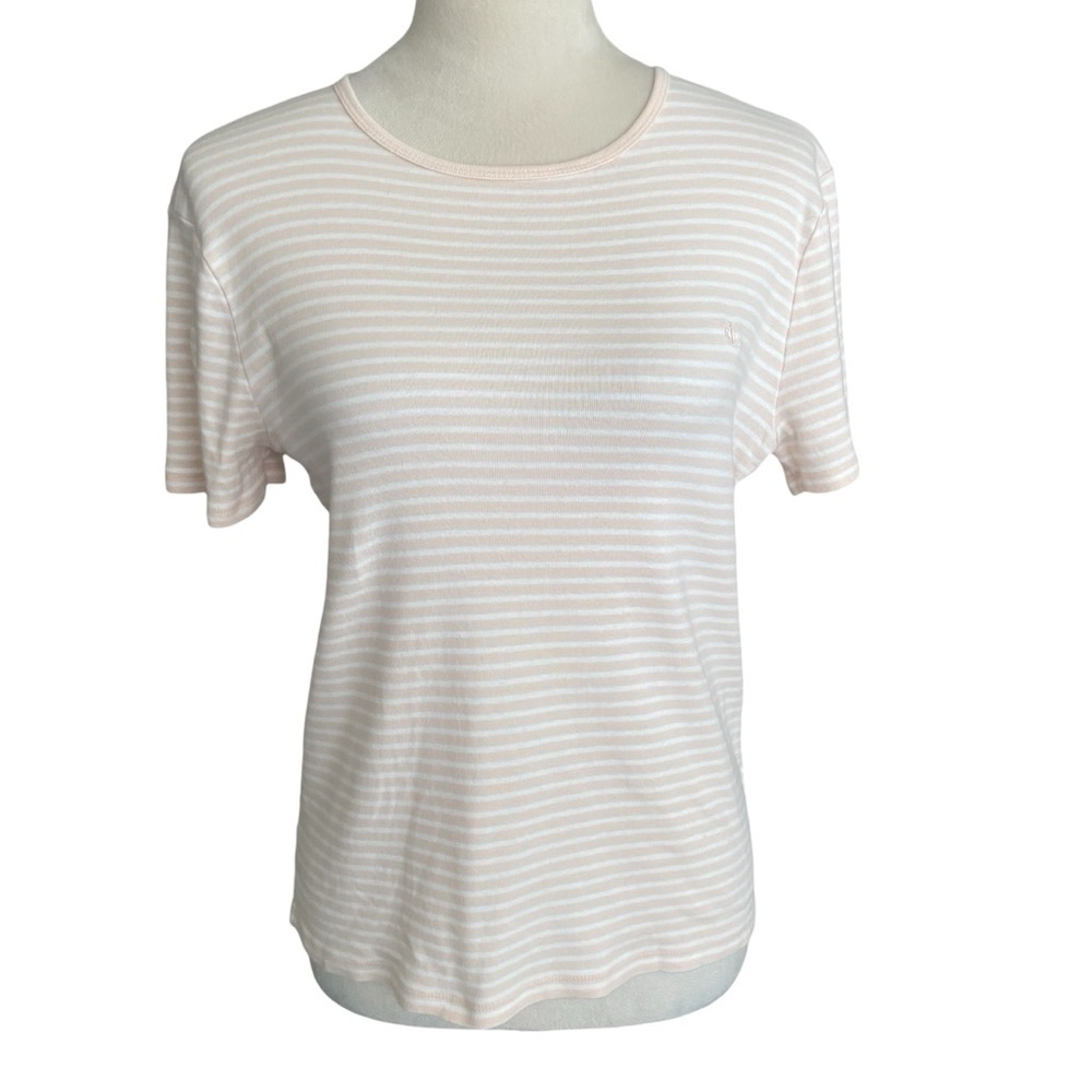 Lauren Ralph Lauren Cotton Pink Stripes Logo Tee Top Women Size M Casual Classic